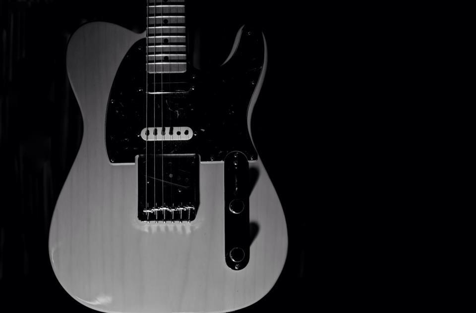 A black and white image of AJ Hirsch's Fender Nashville Telecaste.r